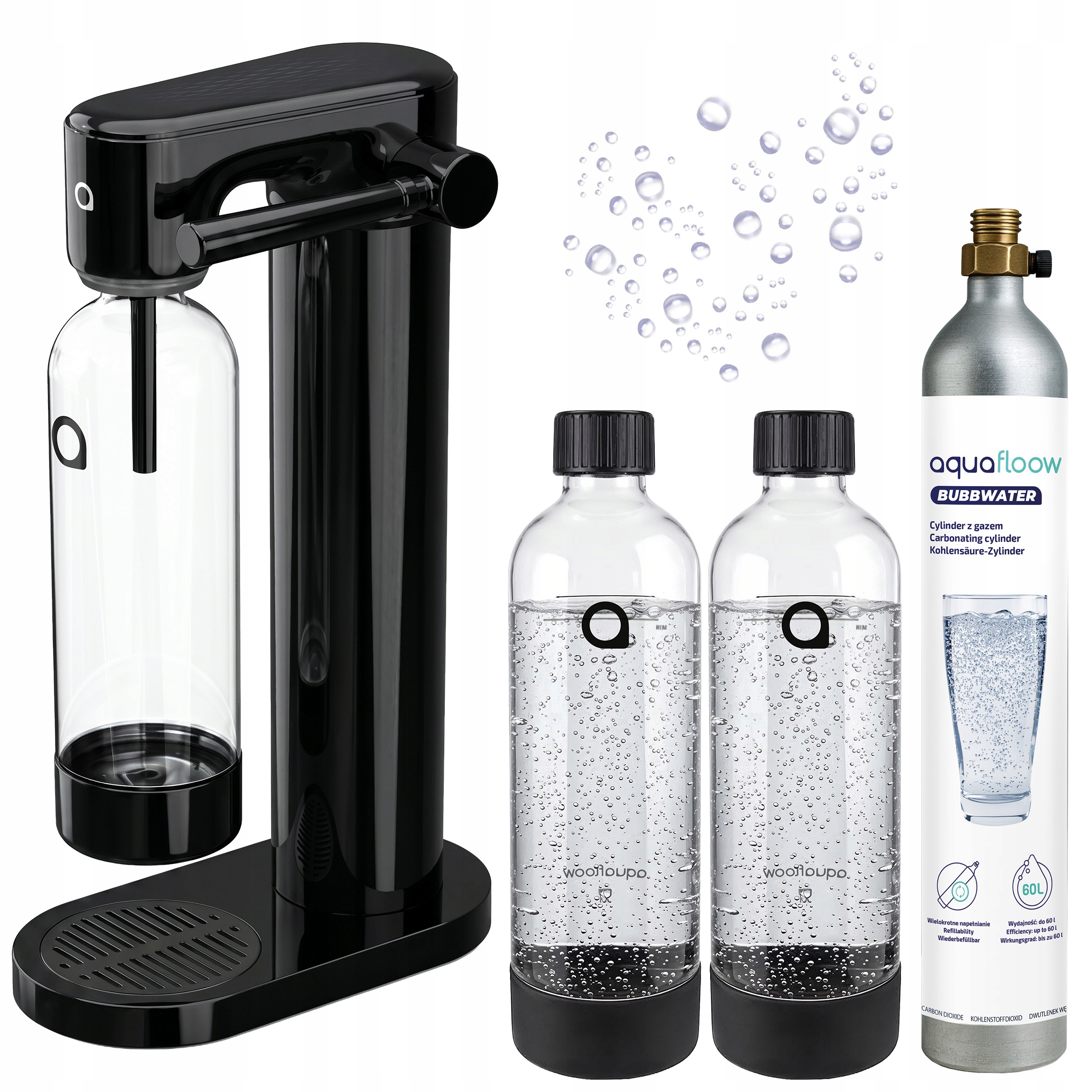 Výrobník Sody pro plynárnu vody 2x Vzduchotěsná láhev na vodu AquaFloow CO2 láhev