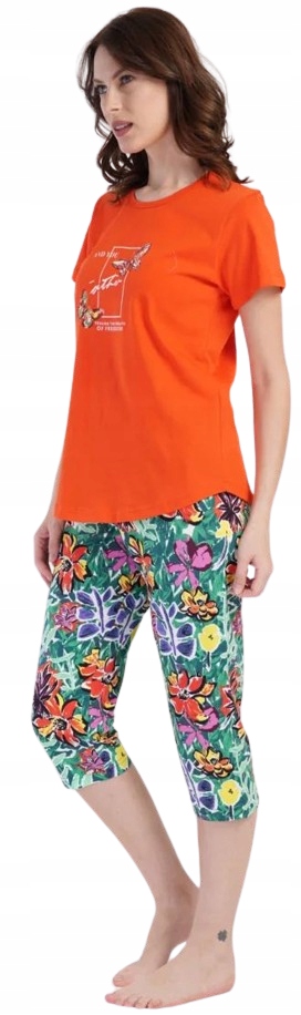 Pyžamo Motýli Freedom Oranžové Tričko Zelené Rybářky XL