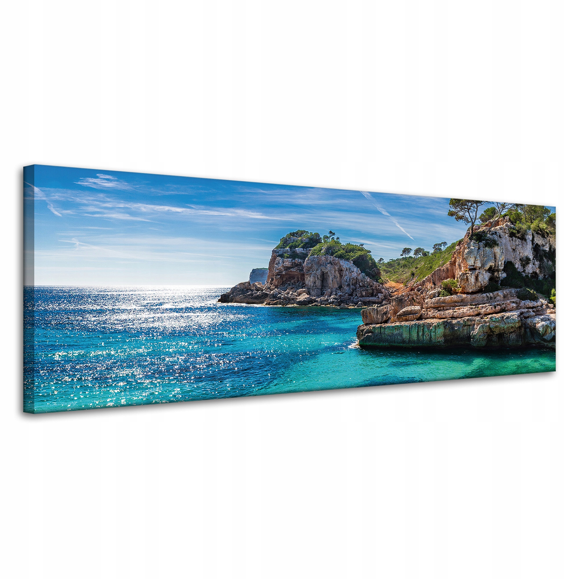 Obraz na plátně Krajina Skály Voda Stromy Slunce 120x40 cm