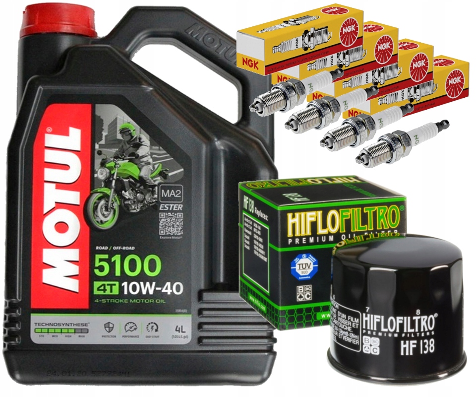 ZESTAW OLEJ MOTUL 5100 10W40 4L FILTR ŚWIECE NGK SUZUKI GSX-R1000 01-06