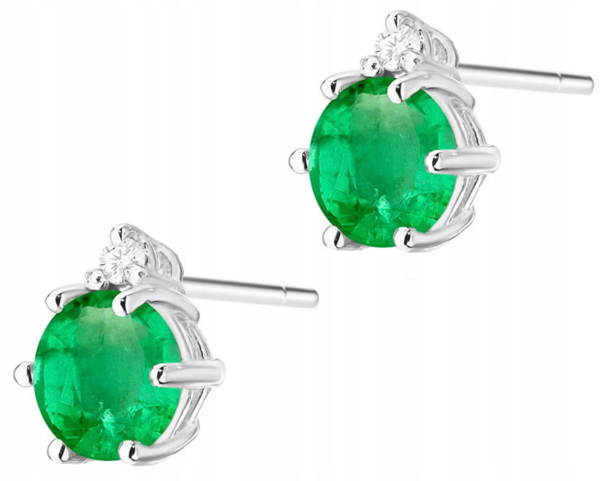 Náušnice Z Bílého Náušnice Ryzost 585 Zelený Přírodní Kámen Smaragd Smaragd