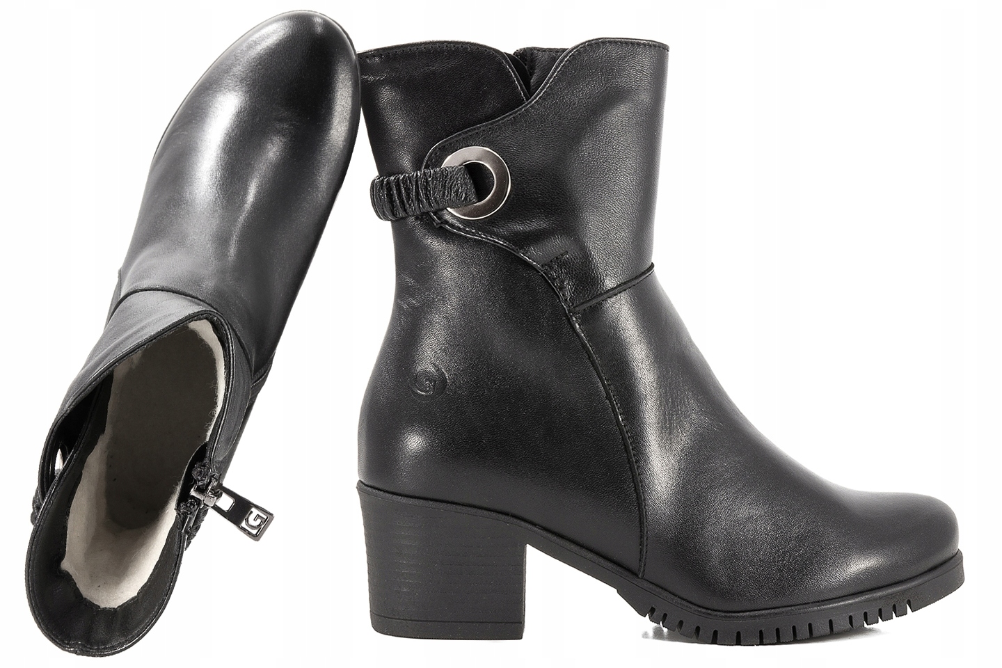 Galant 335 Dámské Zimní Kozačky Na Podpatku Kotníkové Boty Zateplené Kůží 42 Černá