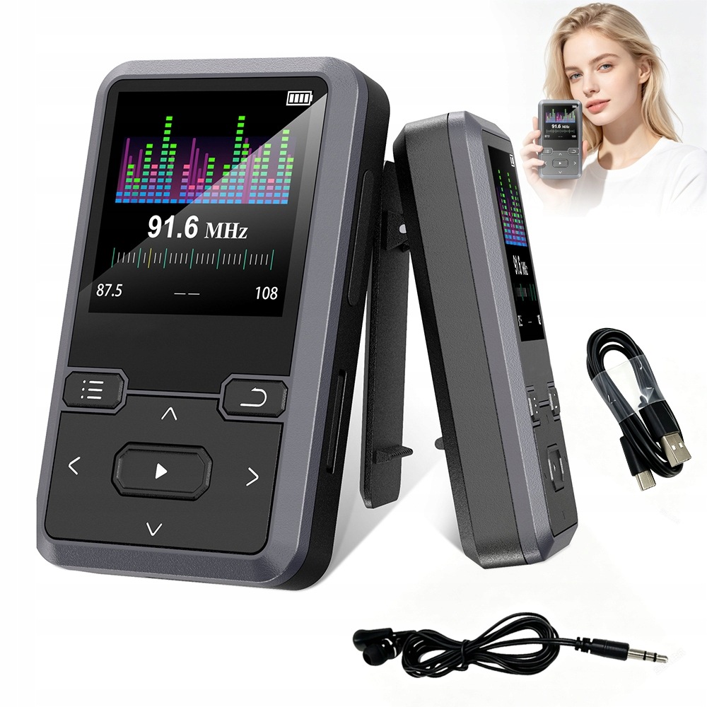Bluetooth MP3 přehrávač Přenosný 32GB HiFi RadioFm Krokoměr Diktafon