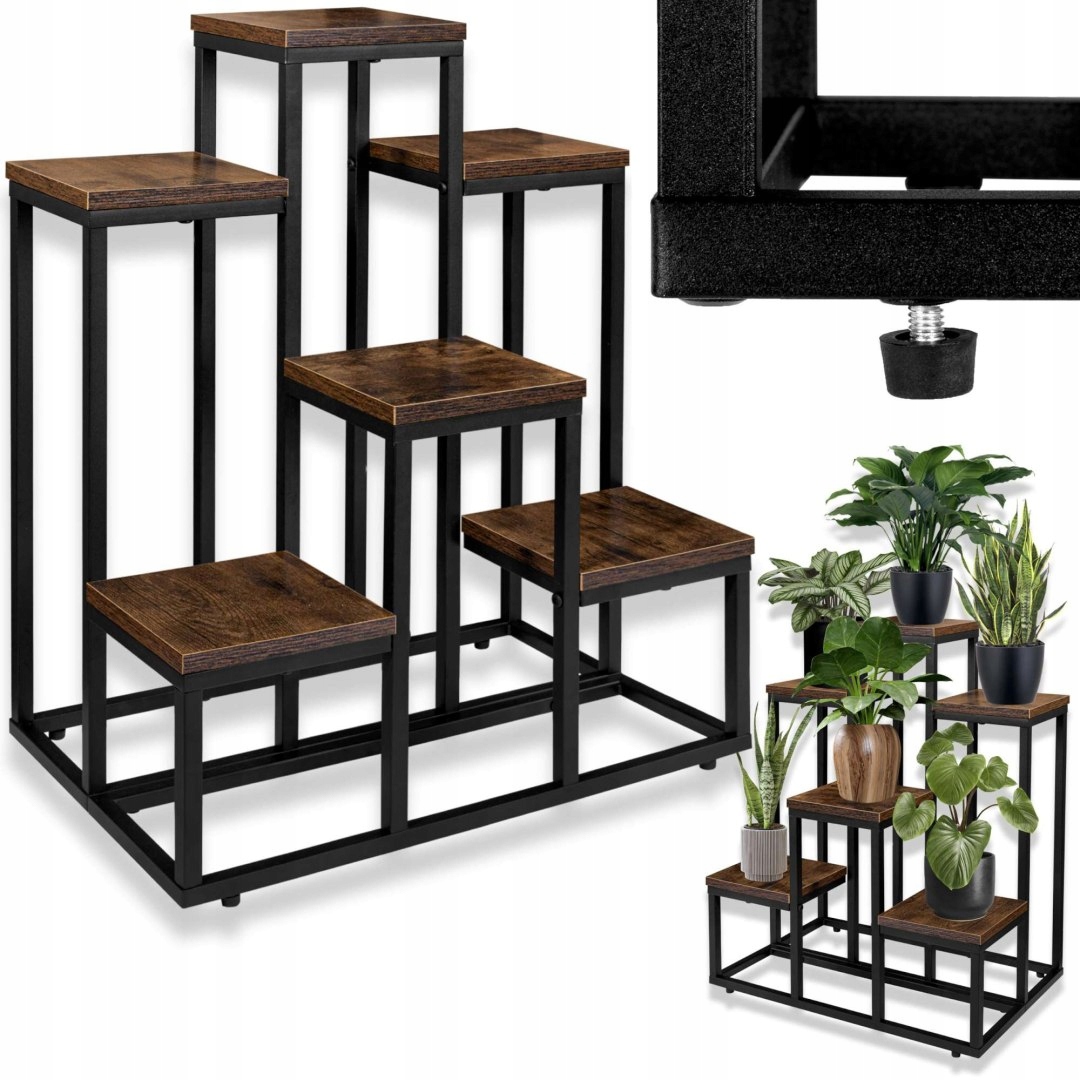 Velký Držák Na Květináč Kovový Stojan Na Květiny Postřehová Police Dub Loft 51x67 cm