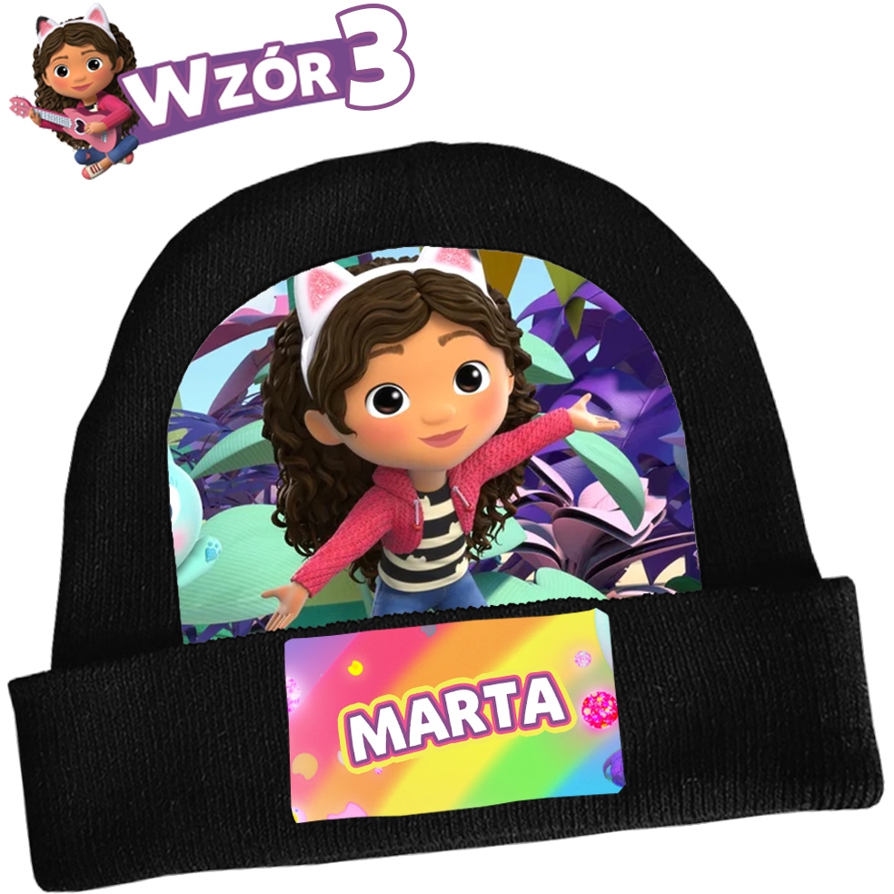 CZAPKA ZIMOWA KOCI DOMEK GABI IMIĘ KSYWKA WZORY ! Informacje dodatkowe z nadrukiem