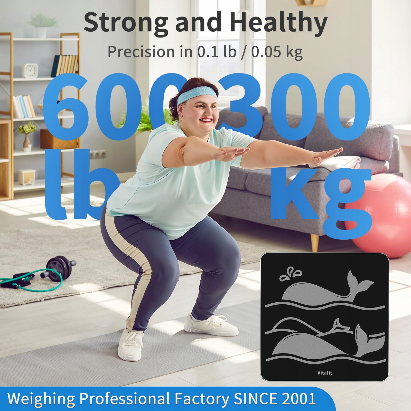 VITAFIT Waga Osobowa 300kg Dokładność 005kg Szkło Hartowane LED Czarna — miniatura 2