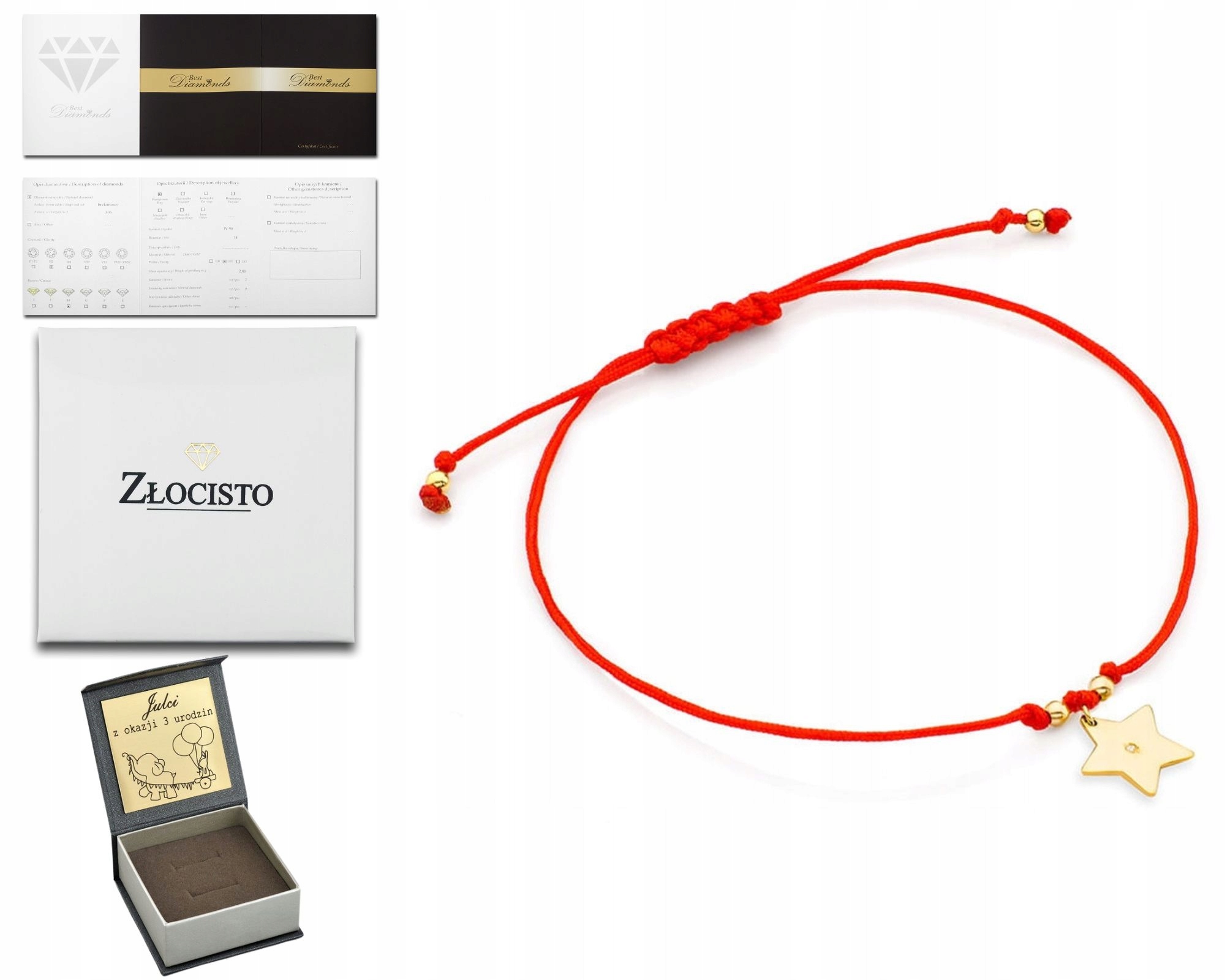 Zlatý Provázkový Náramek Hvězda Briliant Gravírování