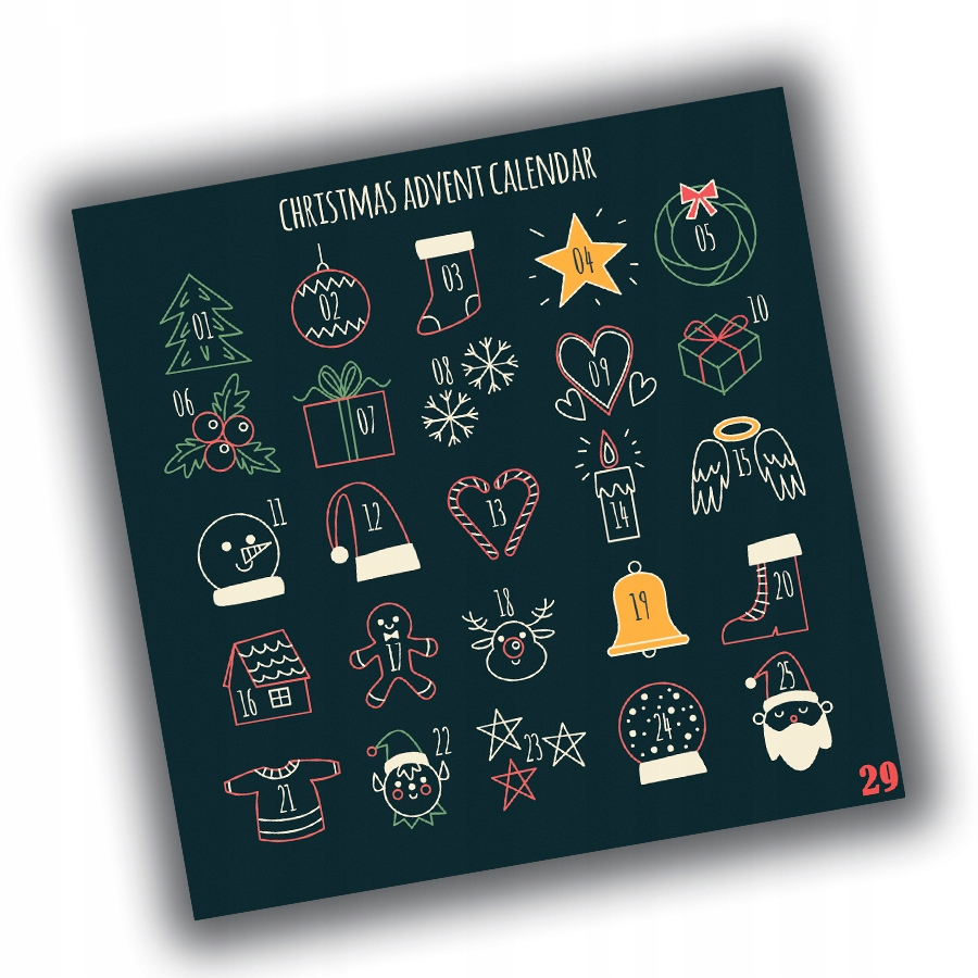 NAKLEJKI ŚWIĄTECZNE KALENDARZ ADWENTOWY 29 20x20