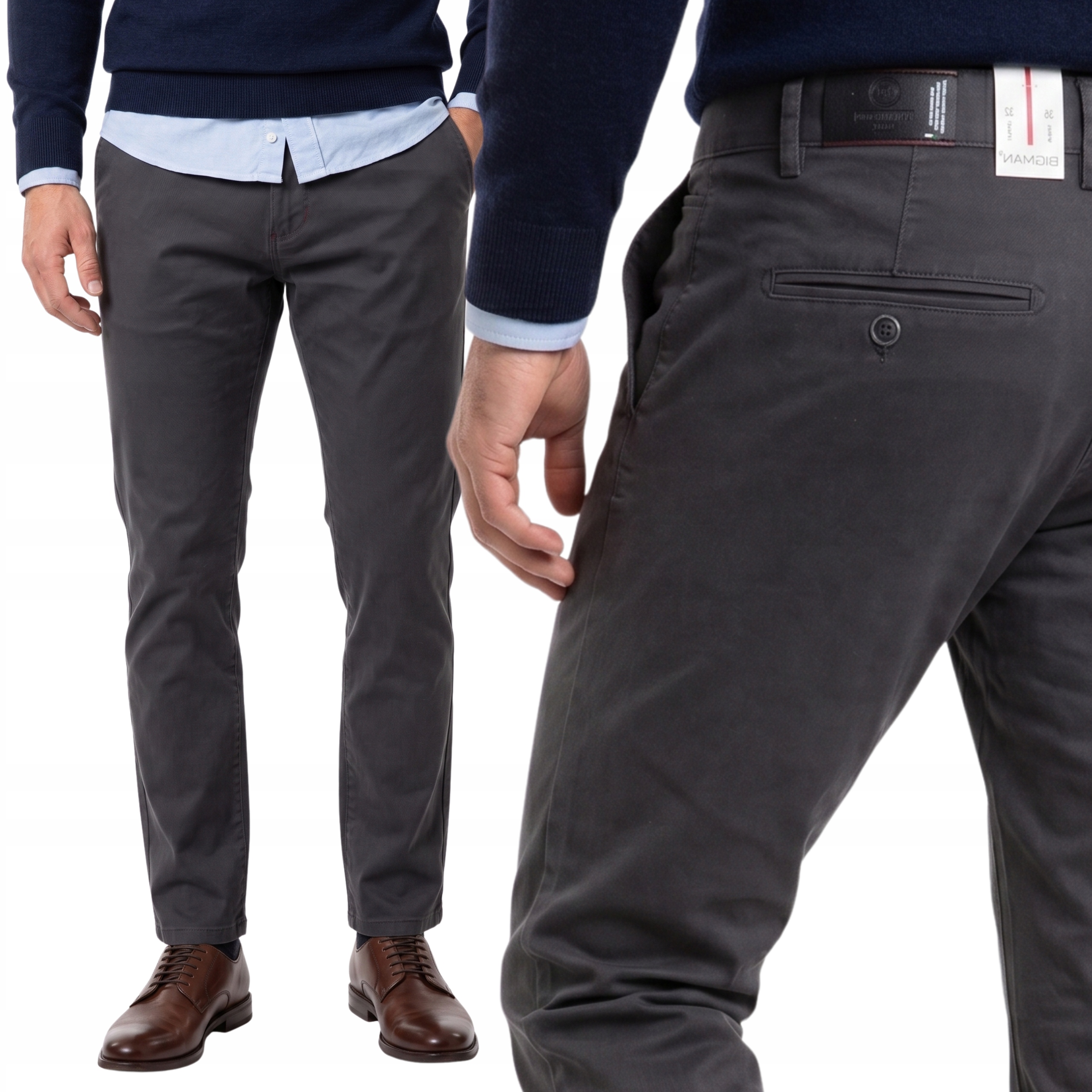 Spodnie Materiałowe Klasyczne Ciemno-szare Gładkie W32 L32