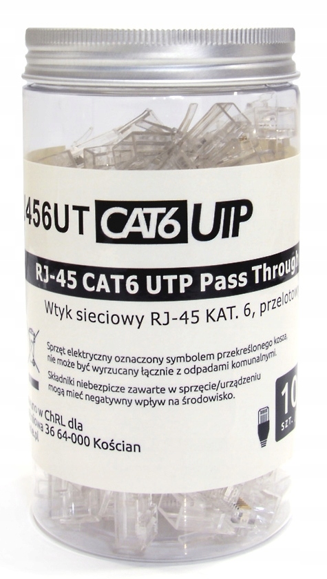 100x Wtyki RJ45 Przelotowe kat 6 LAN UTP w Pudełku Słoik RJ-45 PASS Through Producent Spacetronik