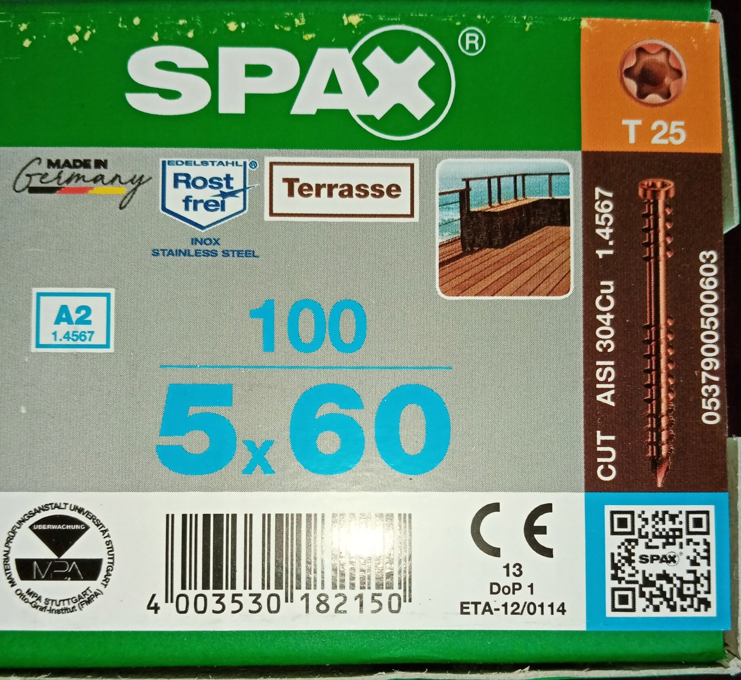 Terasové vruty do dřeva Spax 5 x 60 mm, 100 ks, Staré Zlato