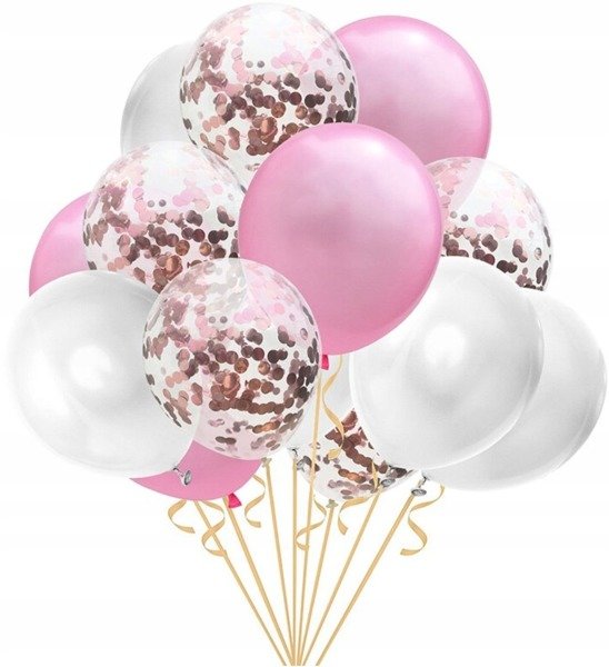 

Balony Różowe Białe z konfetti Rose Gold ślub 15sz