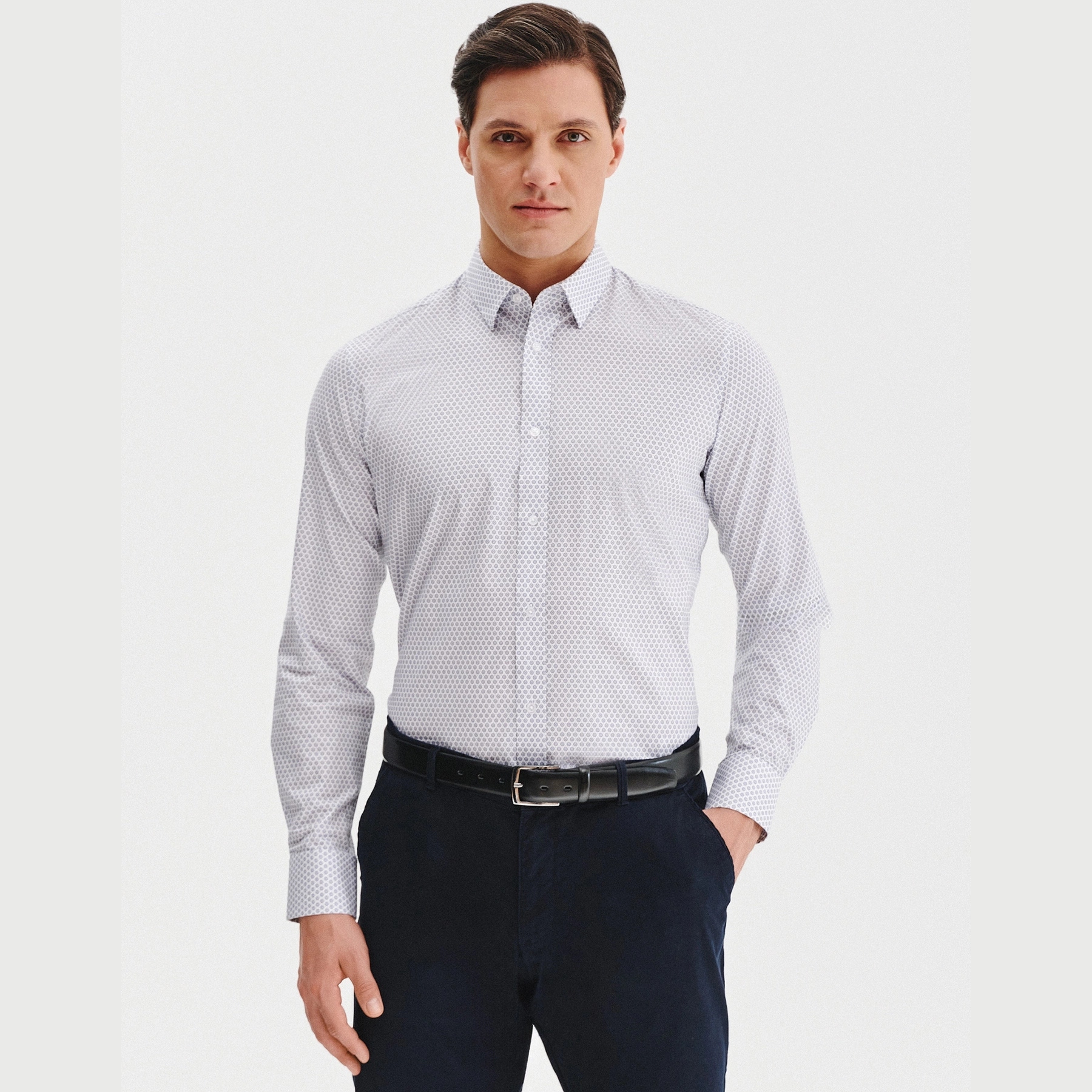 Bílá pánská košile s modrým mikrovzorem Pako Lorente vel 3XL