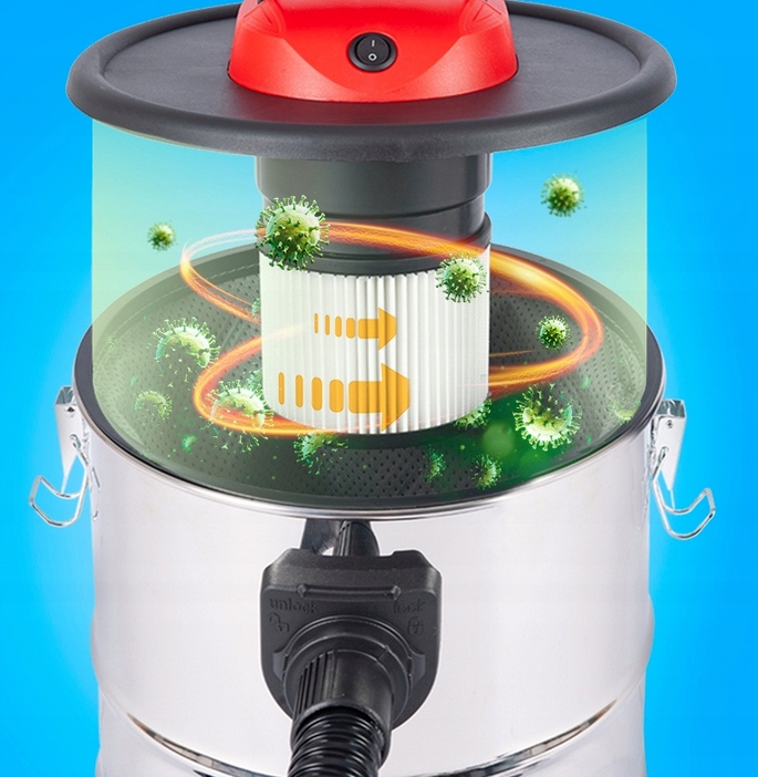 ODKURZACZ PRZEMYSŁOWY LEHMANN HADDO POPIOŁU KOMINKA GRUZU TURBO 2000W Seria MOCNY BEZWORKOWY DO GIPSU GRUZU POPIOŁU