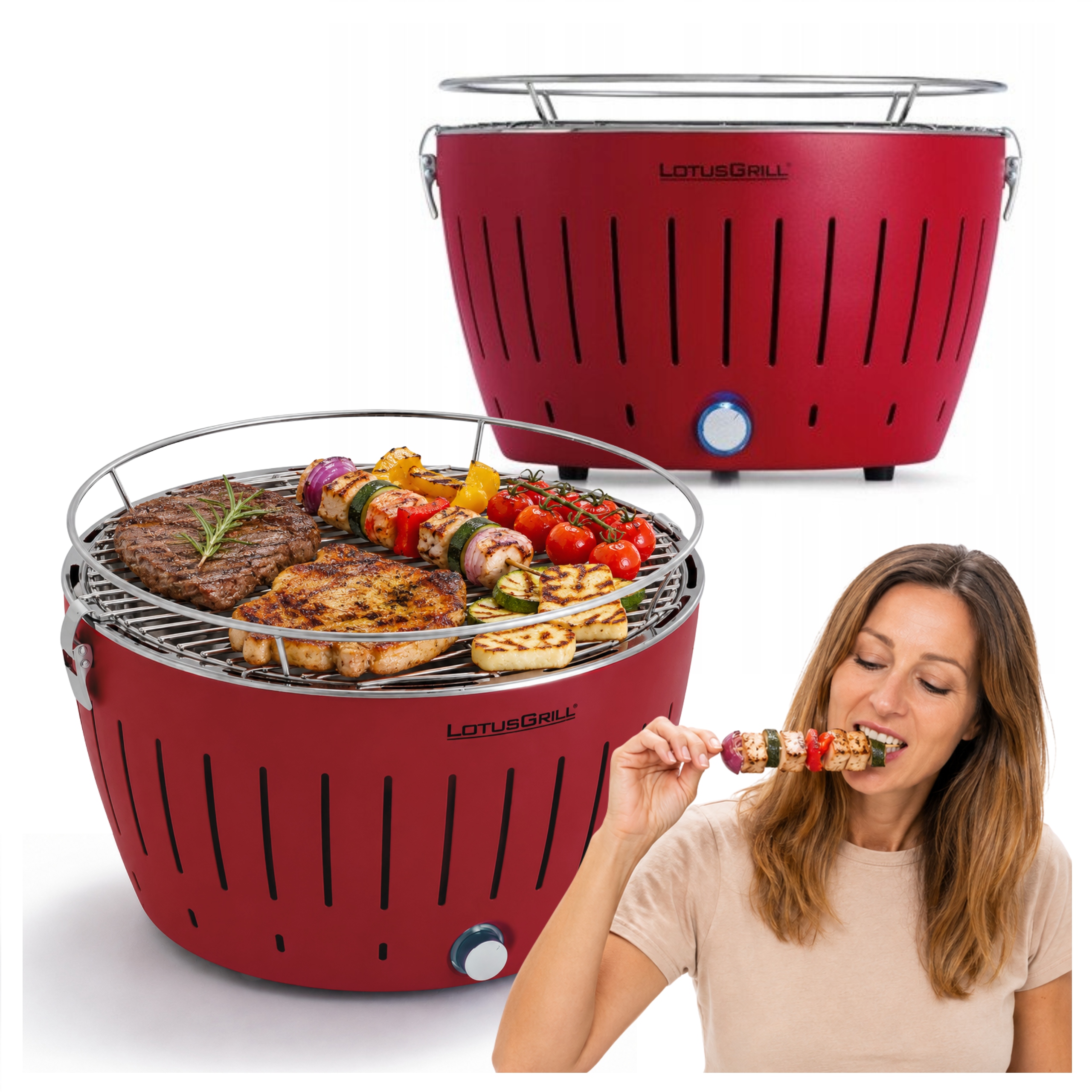 Bezdymový uhlíkový gril LotusGrill Classic Záhradný Plus Taška Červená