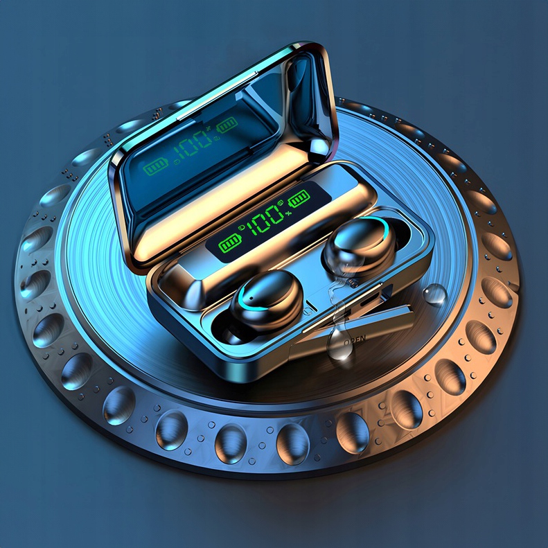 SŁUCHAWKI BEZPRZEWODOWE BLUETOOTH 5.1 DOUSZNE BT + WBUDOWANY POWERBANK Model PRO CZARNE GAMINGOWE DOKANAŁOWE DOUSZNE WIRELESS