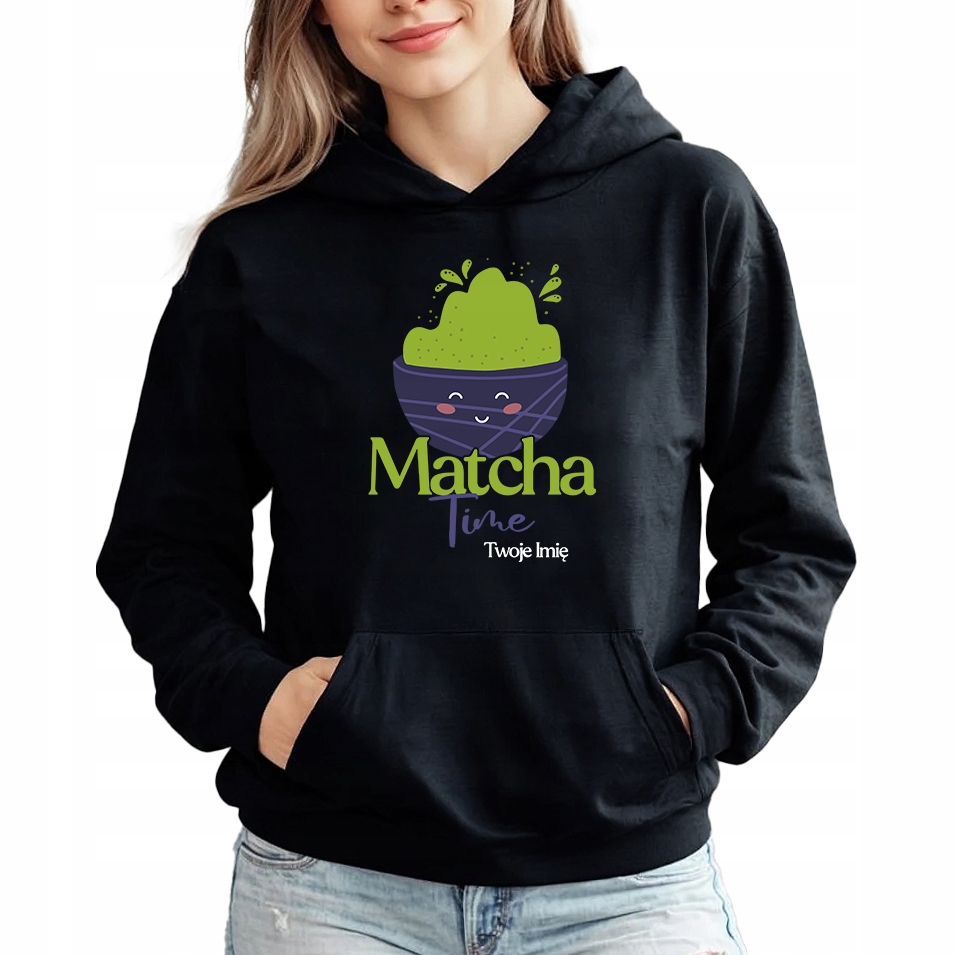 Mikina Hoodie Černá Módní pro milovnici Matchy Matcha Time Jméno S