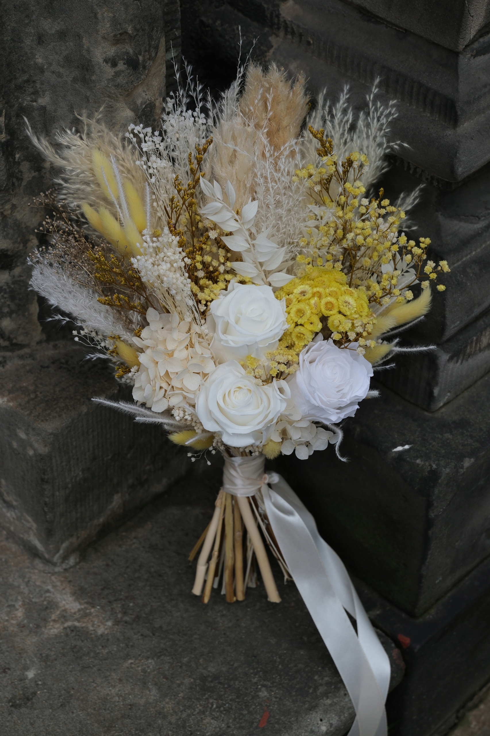 Kytica v štýle boho Yellow zo sušených kvetov, kytica, kytica do vázy