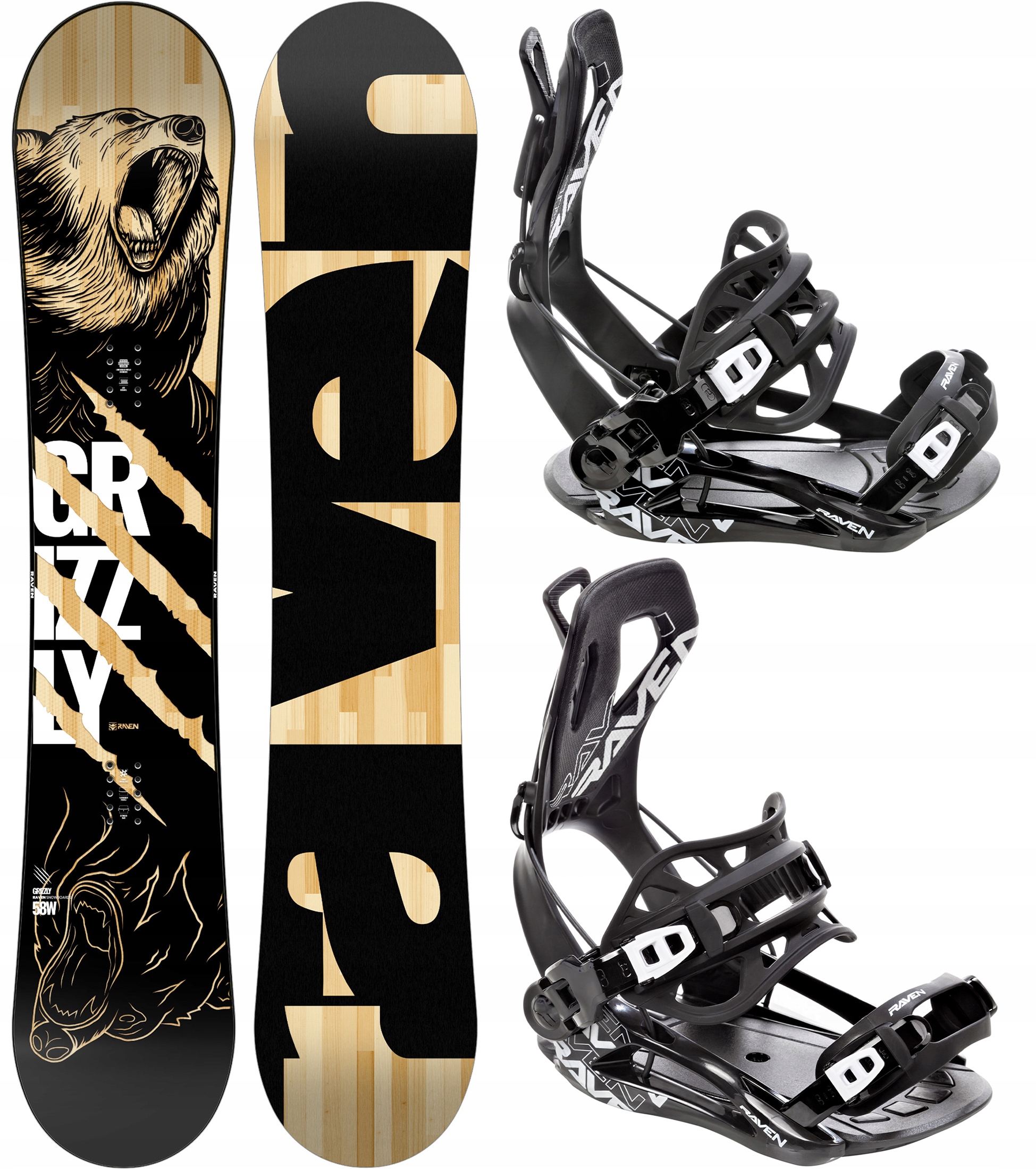 Snowboard Raven Grizzly 167cm Wide Wiązania Raven Fastec FT360 Black XL