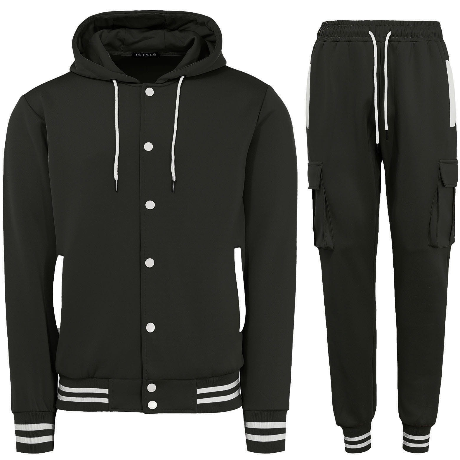 Teplákovka pánský komplet černé kapsáče a rozepínací mikina s kapucí XXL