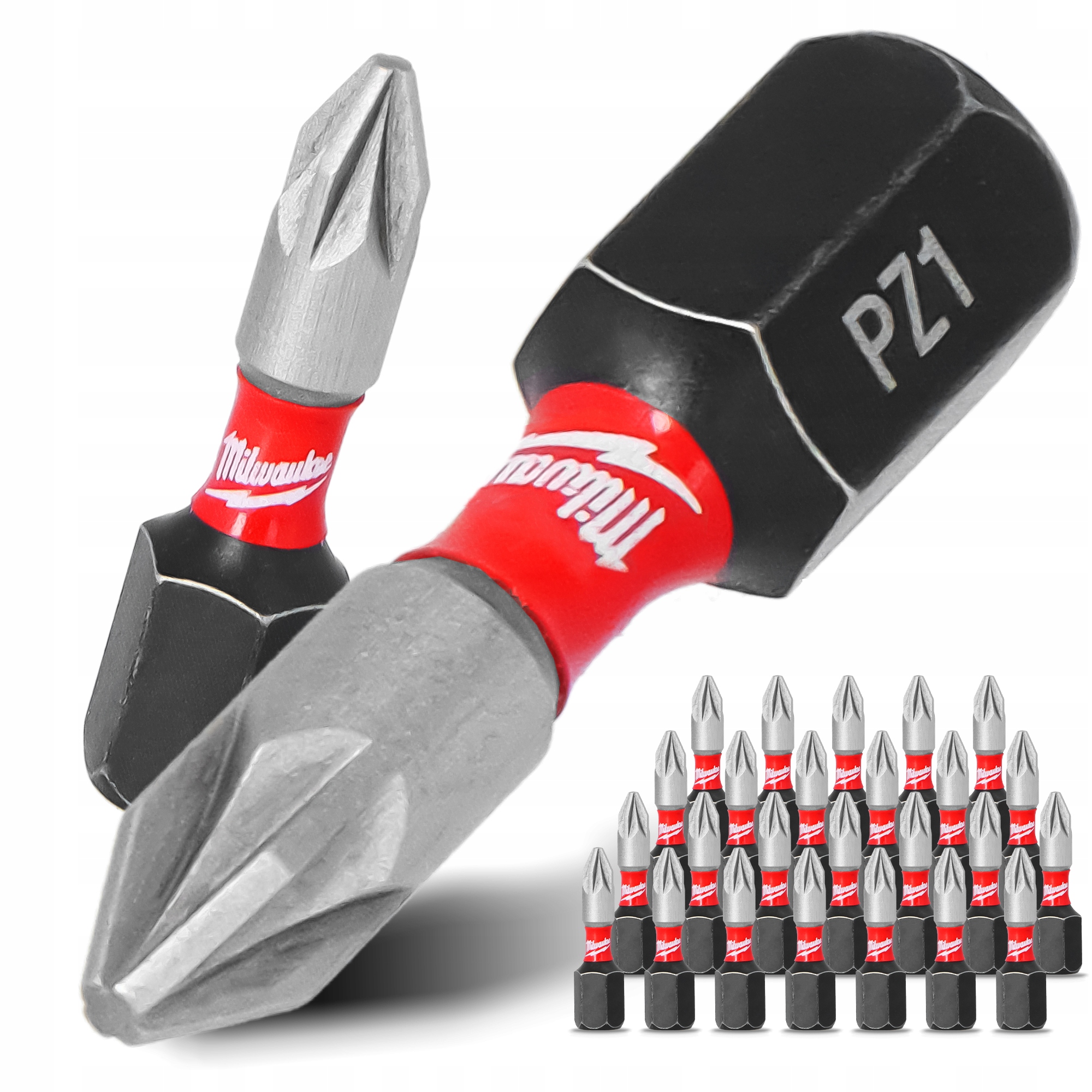 25x Nárazový bit Milwaukee PZ1 25 mm Magnetická Koncovka Šroubováku Pozid V8