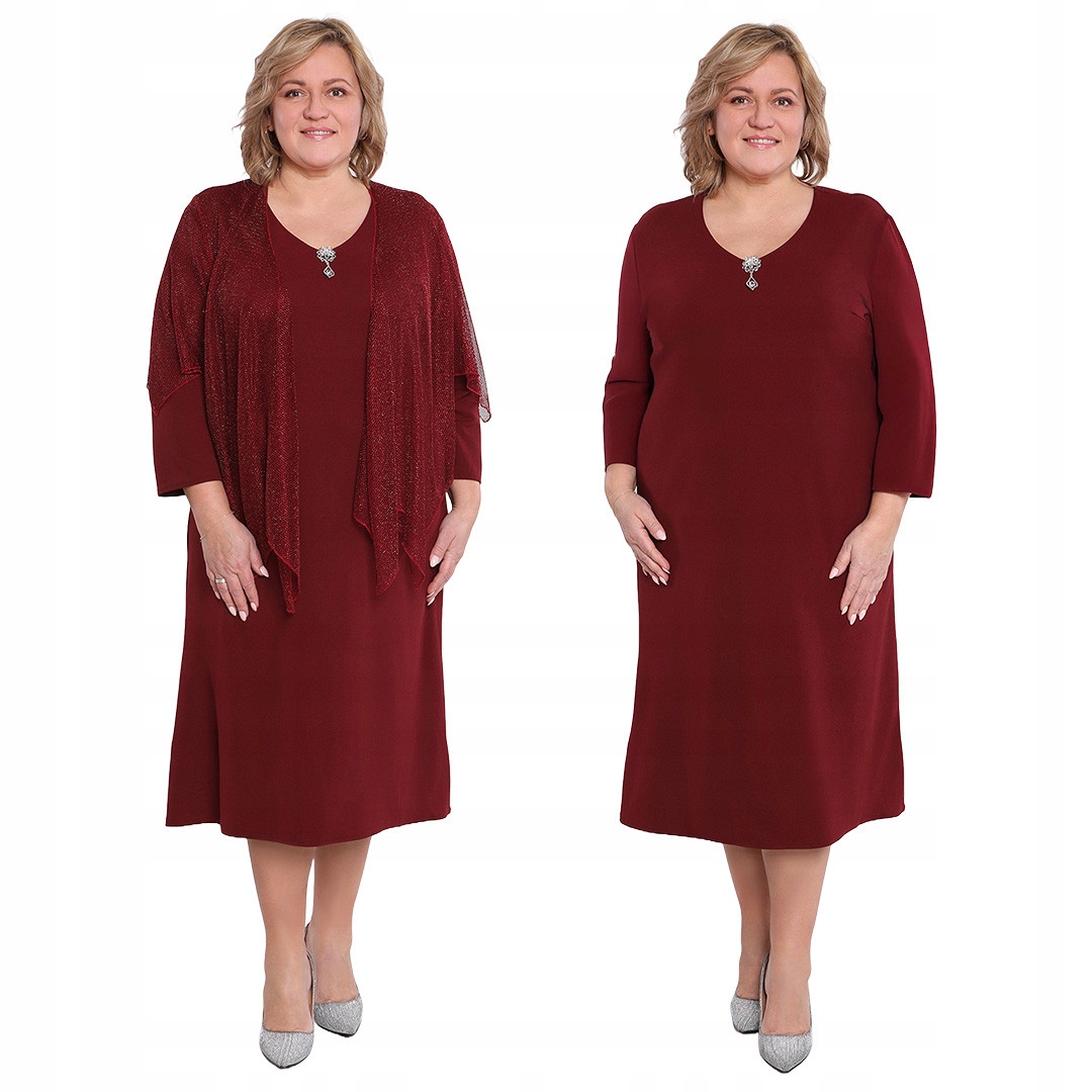 Návštěvní bordó šaty s broží plus size velikost 56/58