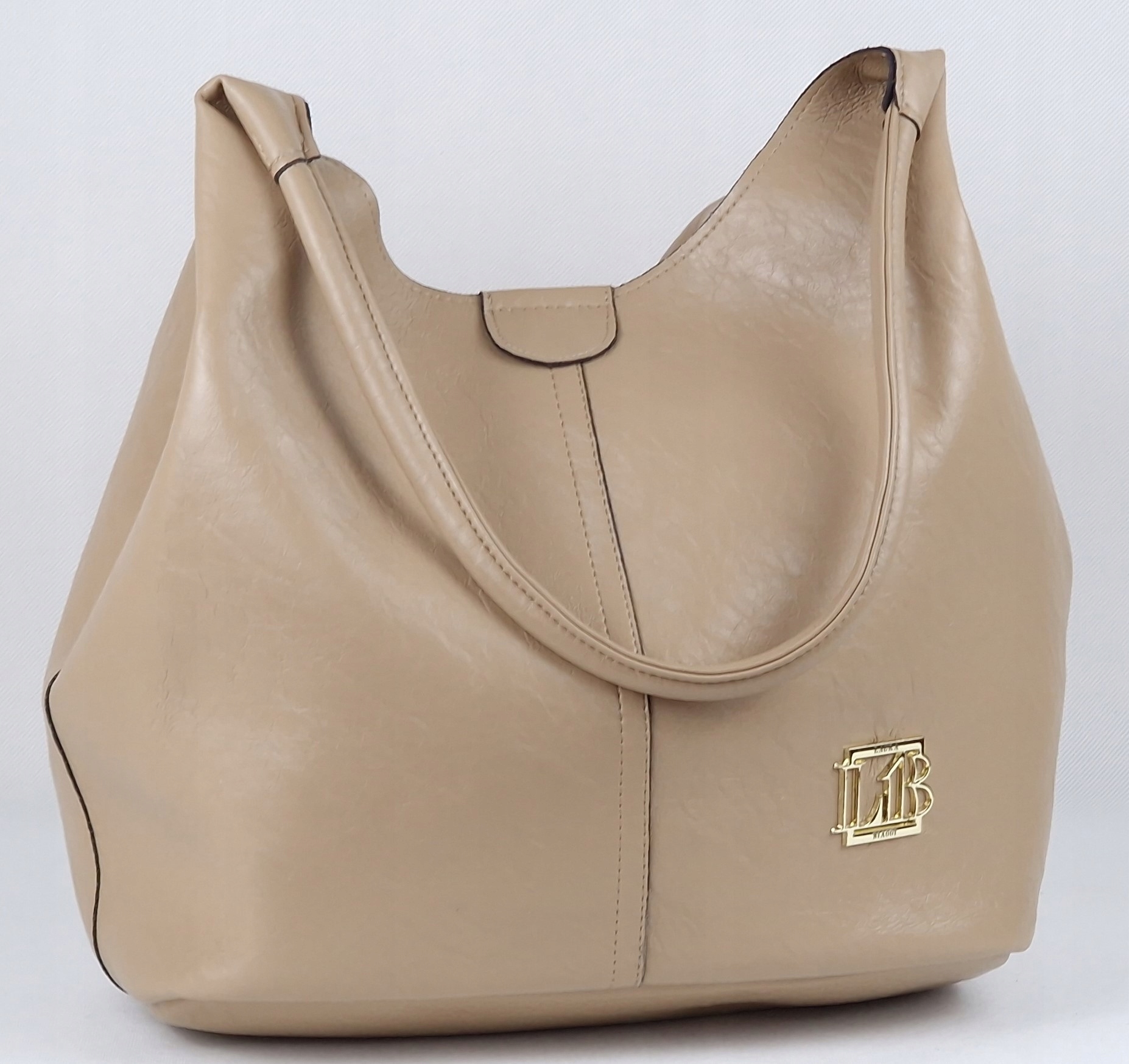 Laura Biaggi torebka shopper klasyczna skóra ekologiczna beżowa na ramię Materiał dominujący skóra ekologiczna