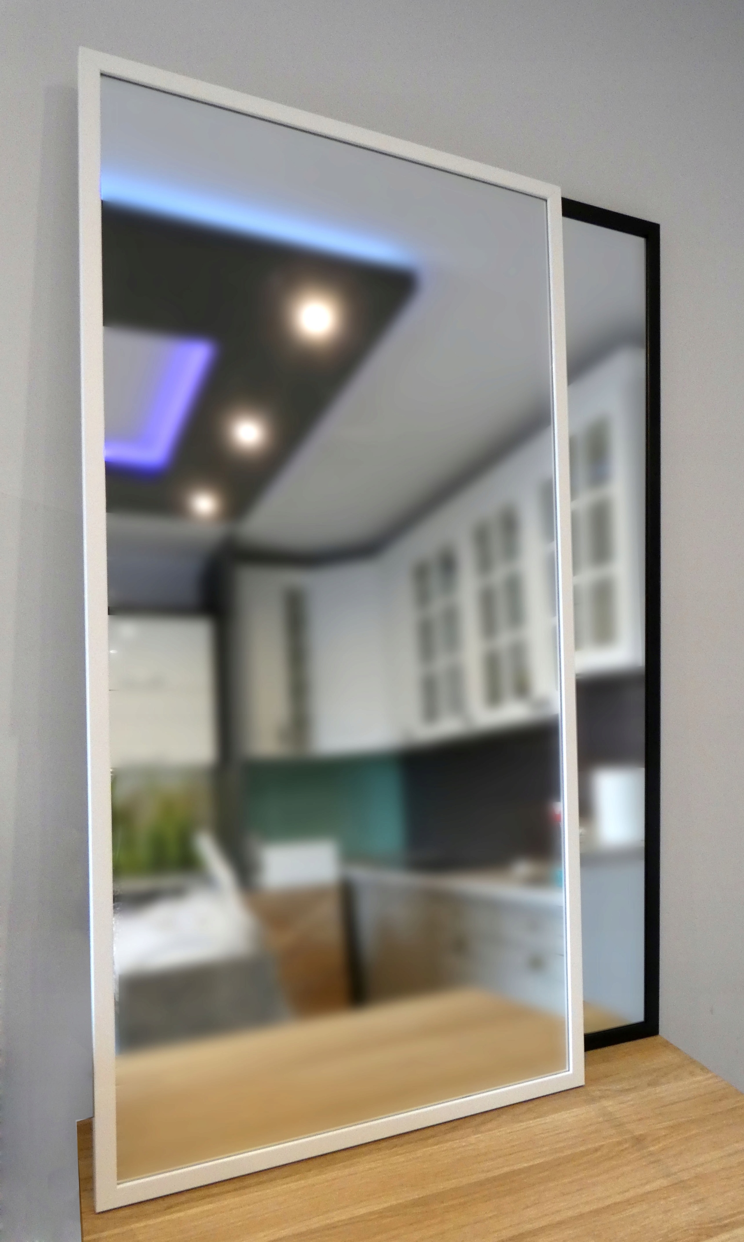 DUŻE Lustro bardzo wąska biała matowa rama 100x40 Szerokość 400 mm