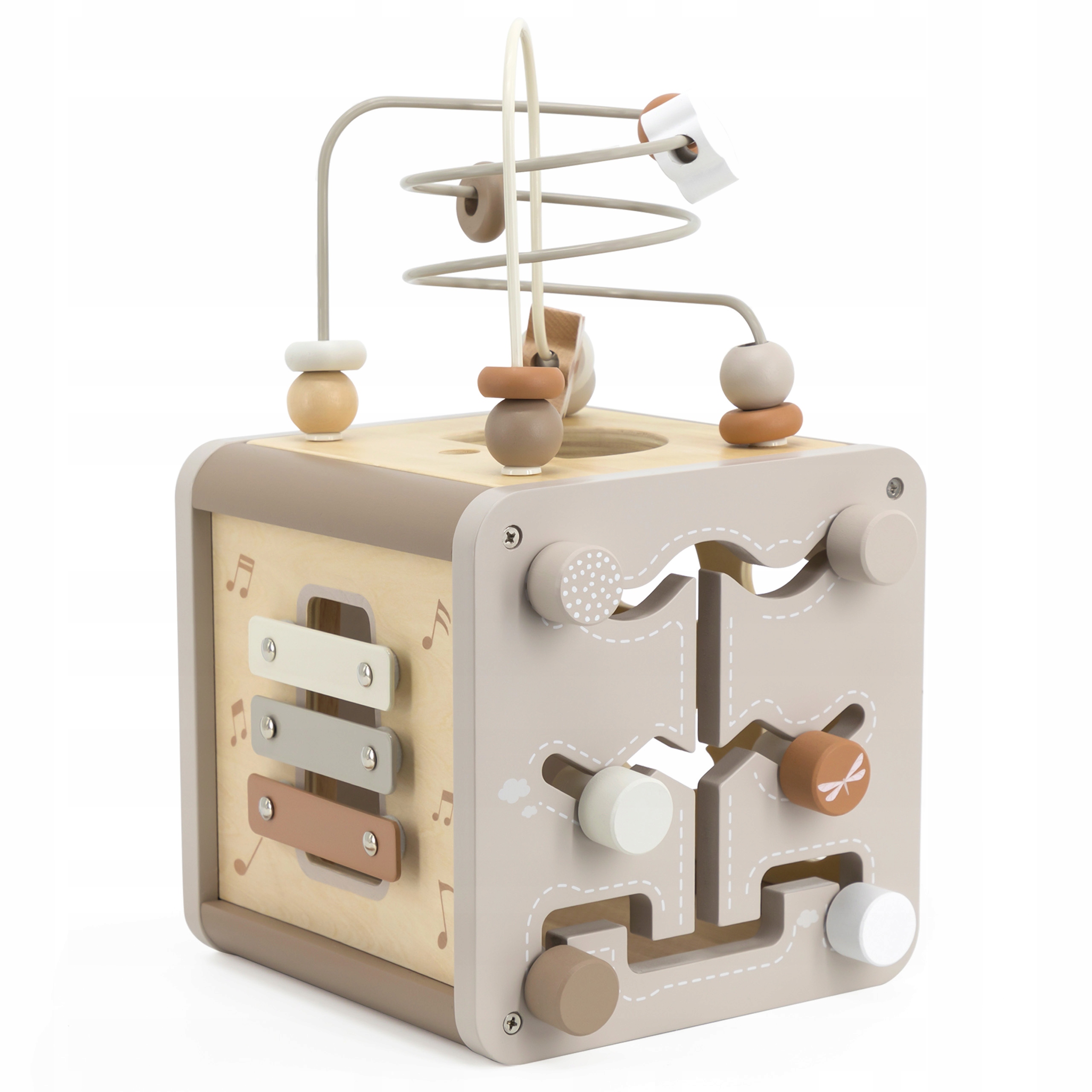 KOSTKA INTERAKTYWNA 5w1 ZABAWKA EDUKACYJNA DLA DZIECKA drewniany SORTER Marka Label Label