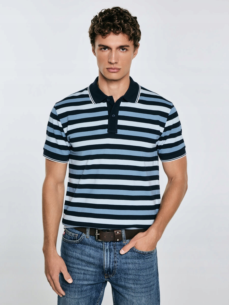 Big Star Tričko Pánské Polo S Barevnými Pruhy Seulir 401 M