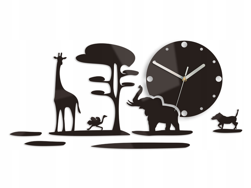 Nalepovací nástěnné hodiny Černá dekorativní na zeď do obývacího pokoje Loft safari