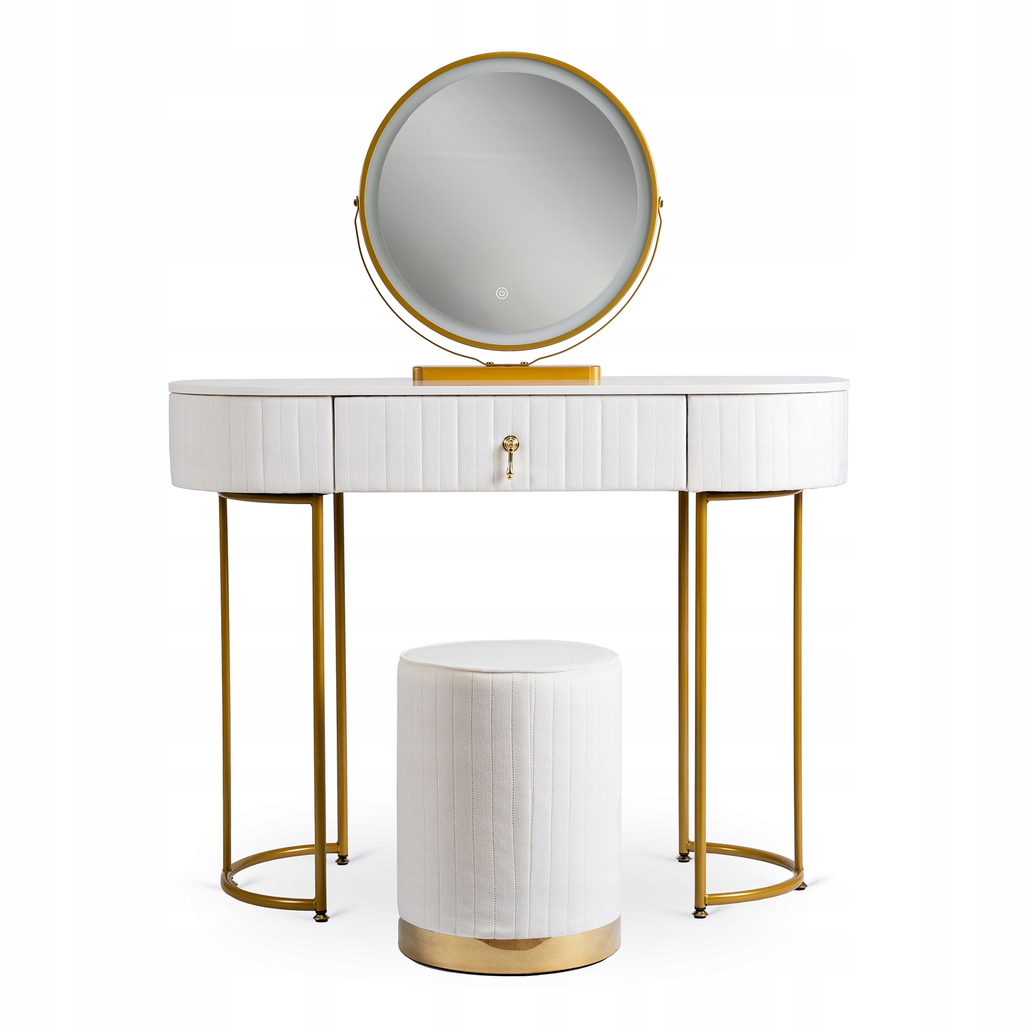 Toaletní Stolek se zrcadlem, bílý, se zásuvkou s taburetem