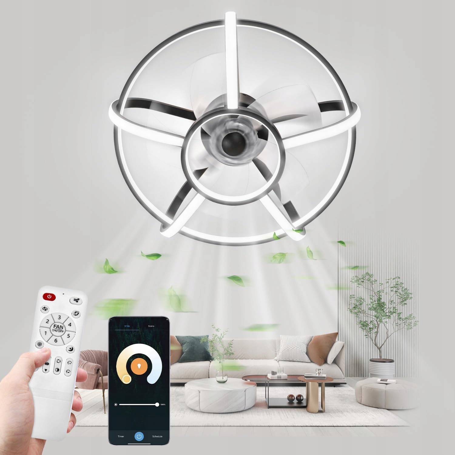 Inteligentný Stropný Ventilátor 50 CM S Led Osvetlením, 6 Rýchlostí