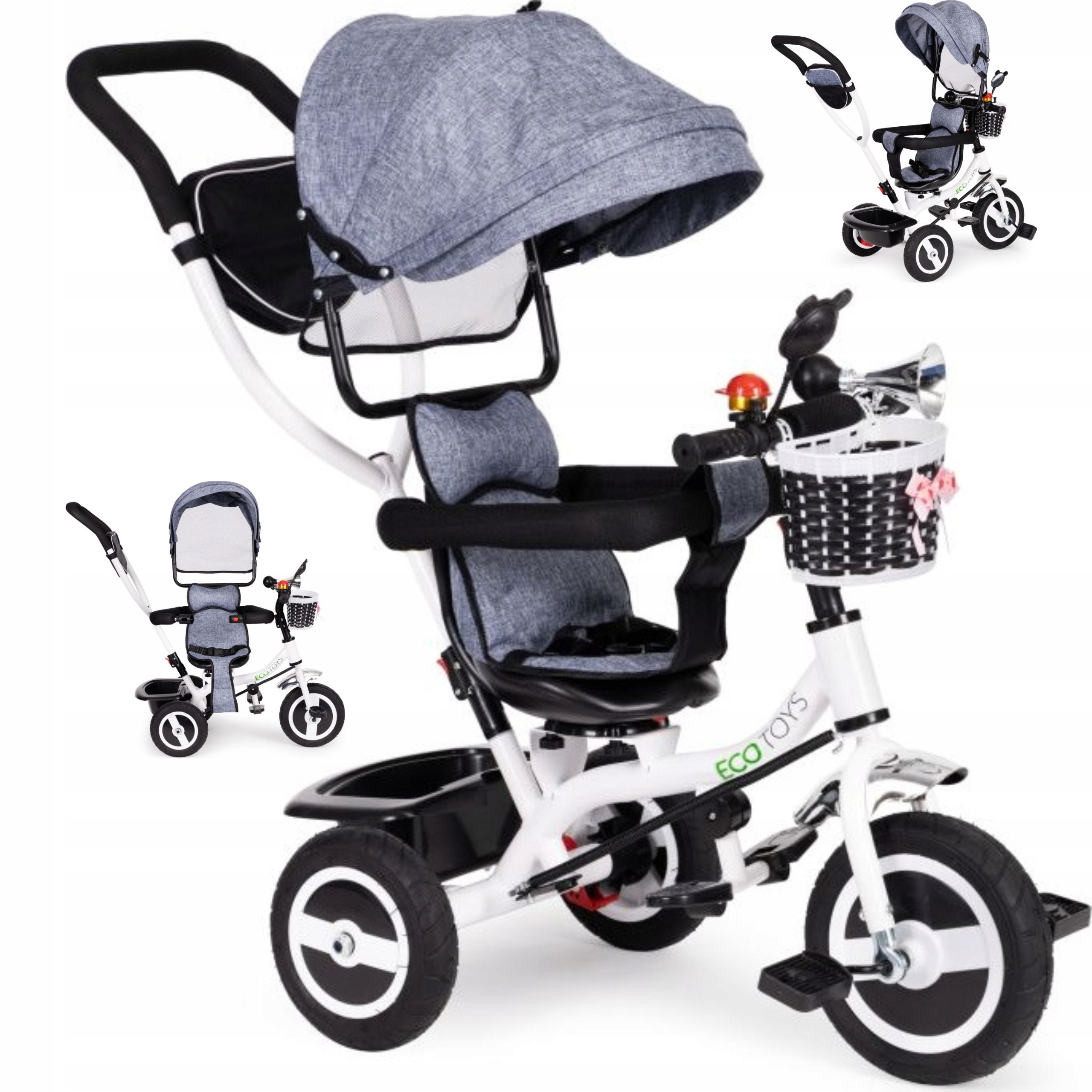 Rower trójkołowy Ecotoys JM-066-9L Grey biały, czarny, szary