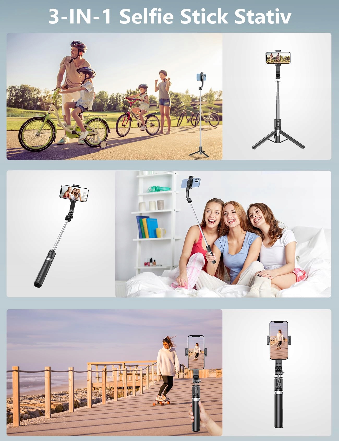 SELFIE STICK Stativ Z Lampą 114cm Do iPhone Samsung Android — miniatura 7