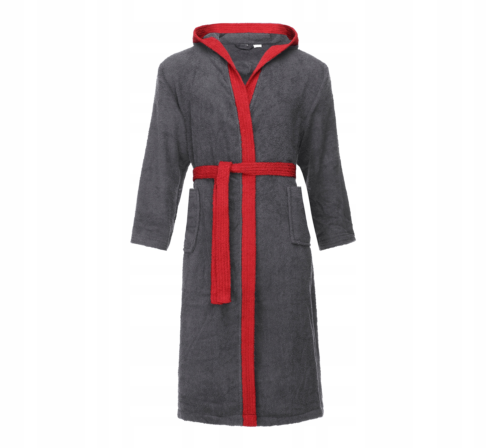 Pánský župan s kapucí Bavlna L-190 tmavě šedý/červený M