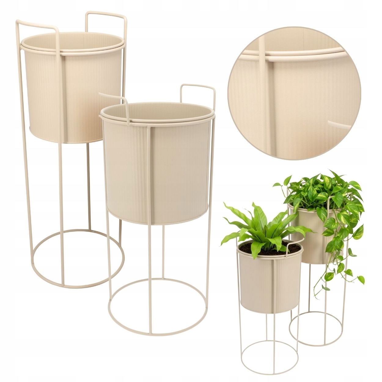 Donice Na Stojaku 2 szt. Beżowe matowe Dekoracyjne na Taras do Salonu