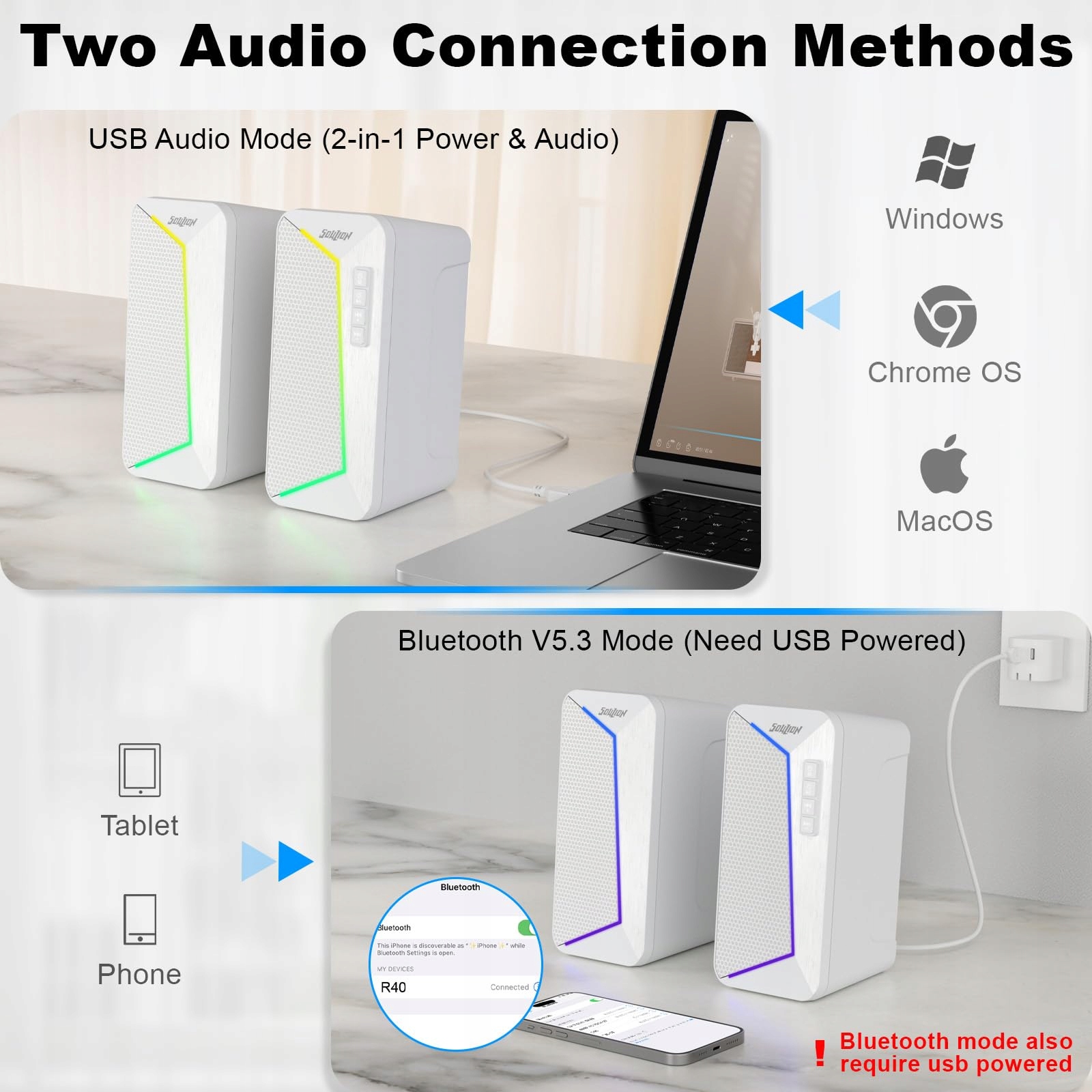 SOULION R40 Głośniki Komputerowe USB Bluetooth 53 Do Laptopów i Tabletów — miniatura 3