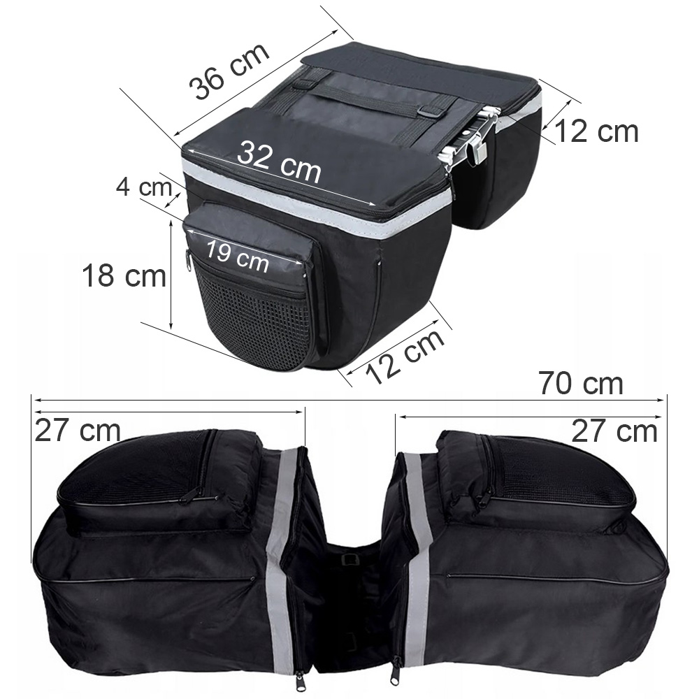 TORBA ROWEROWA PODWÓJNA NA BAGAŻNIK DUŻA SAKWA TYLNA WODOODPORNA KUFER ETUI Pojemność 30 l