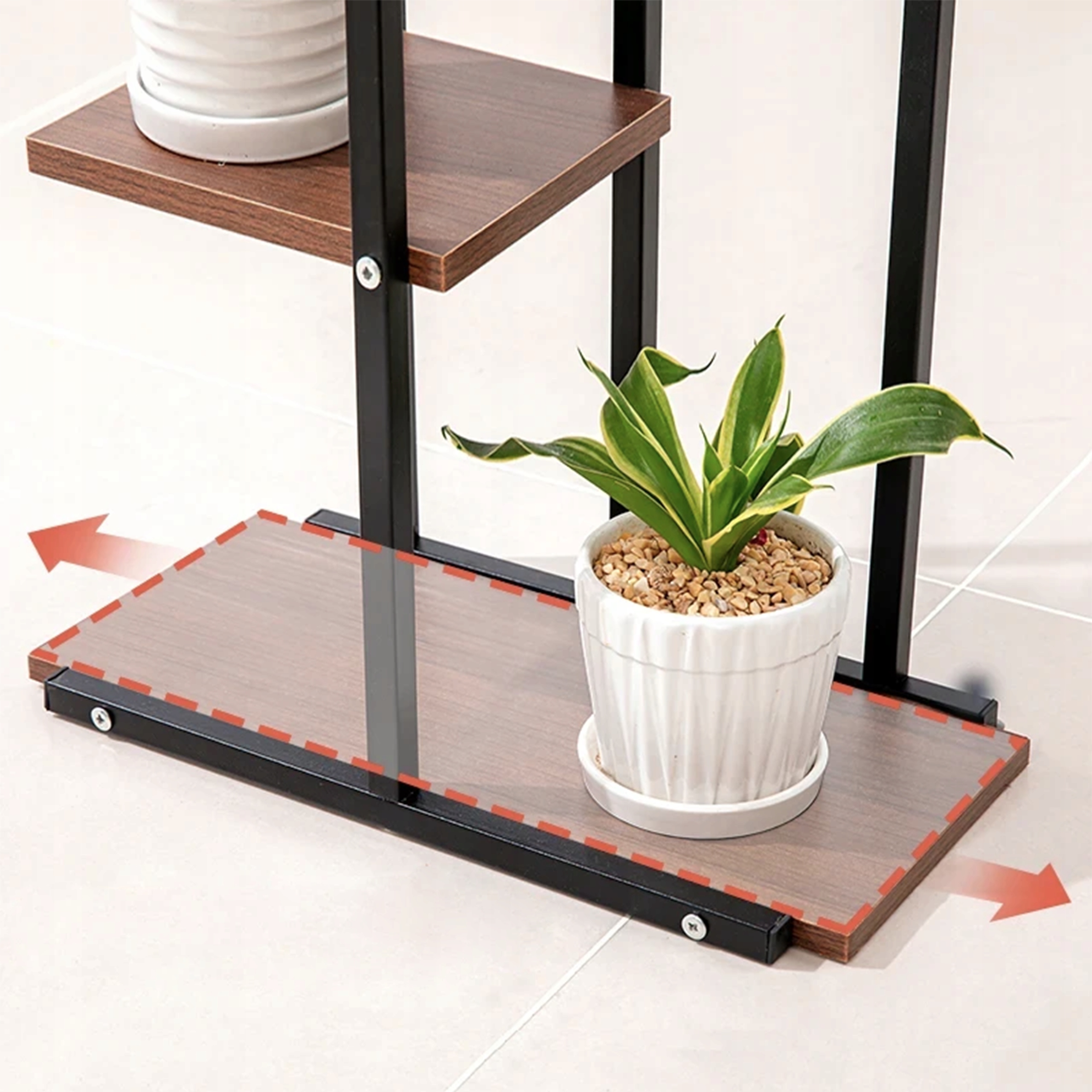 KWIETNIK STOJAK NA ROŚLINY KWIATY DONICZKI METALOWY REGAŁ DREWNIANE PÓŁKI Wysokość produktu 113 cm