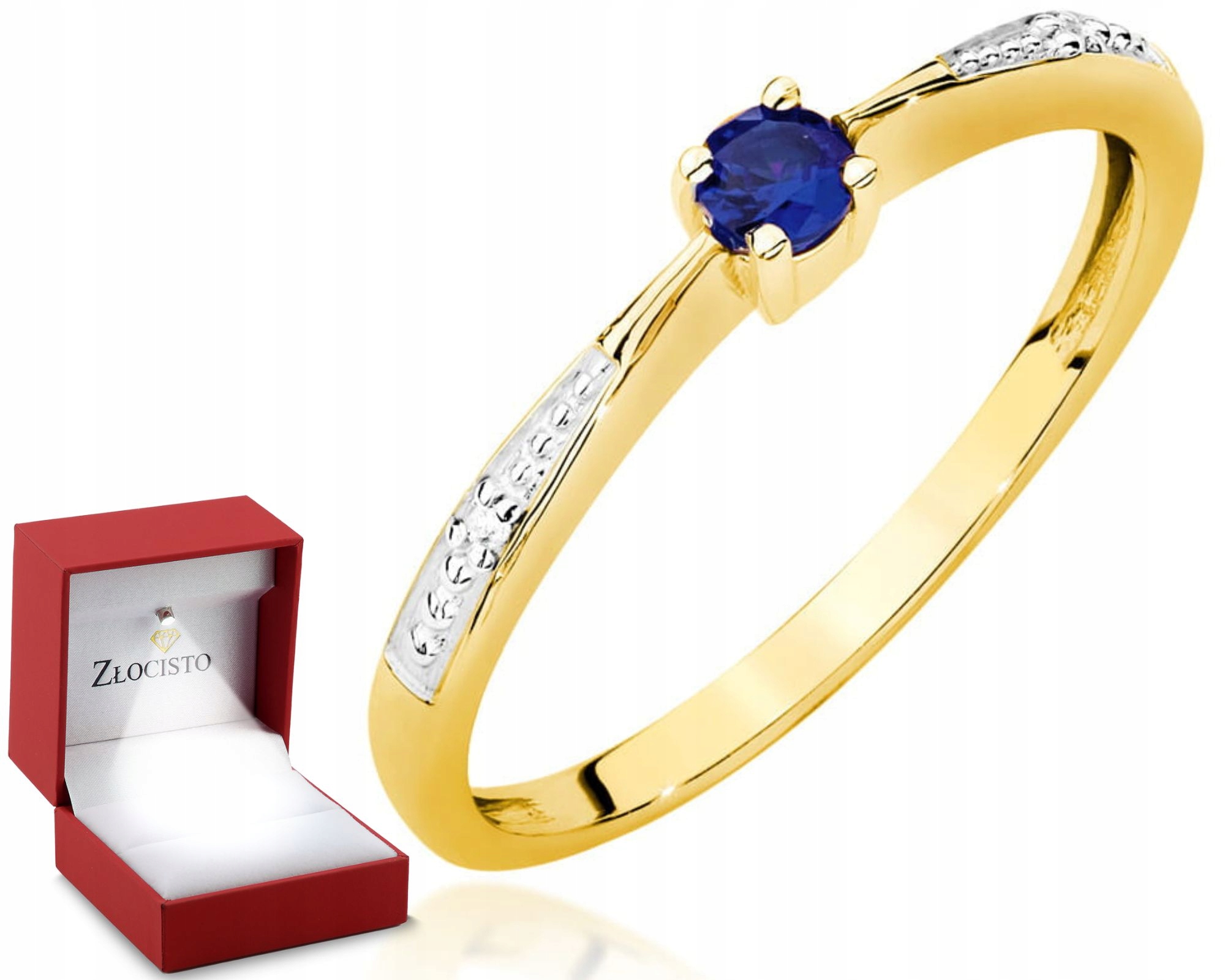 Zlatý Prstýnek Se Safírem A Diamanty, Žluté Zlato A Brilianty Gravírování 585