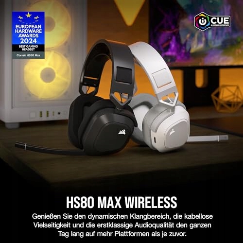 CORSAIR HS80 MAX BEZPRZEWODOWE SŁUCHAWKI GAMINGOWE BIAŁE — miniatura 2
