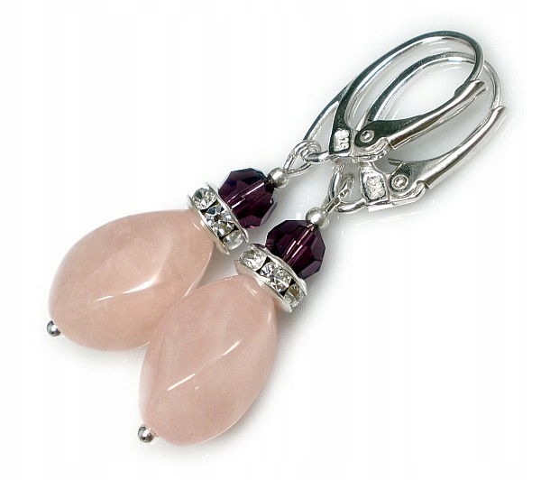 Růžový Křemen Krystaly náušnice přívěsek Stříbro