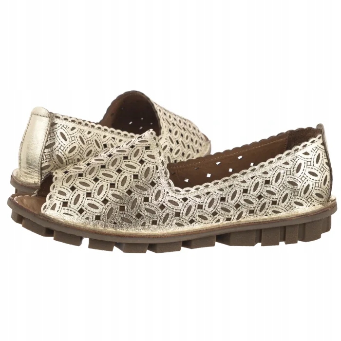 Polobotky Mokasíny Damksie Ažurové Venezia Zlaté Zlato