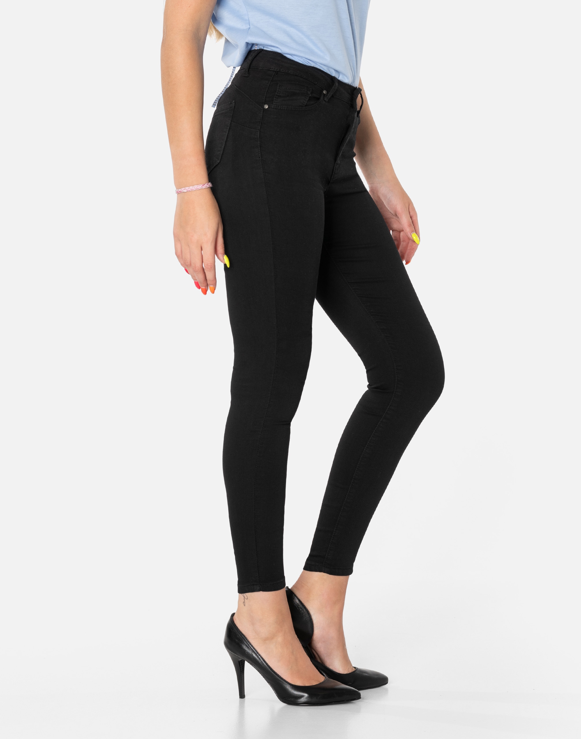 Czarne Spodnie Rurki Push-Up Damskie ze Streczem Wysoki Stan 3822-13 r 30 Kolekcja M.Sara Jeans Collection