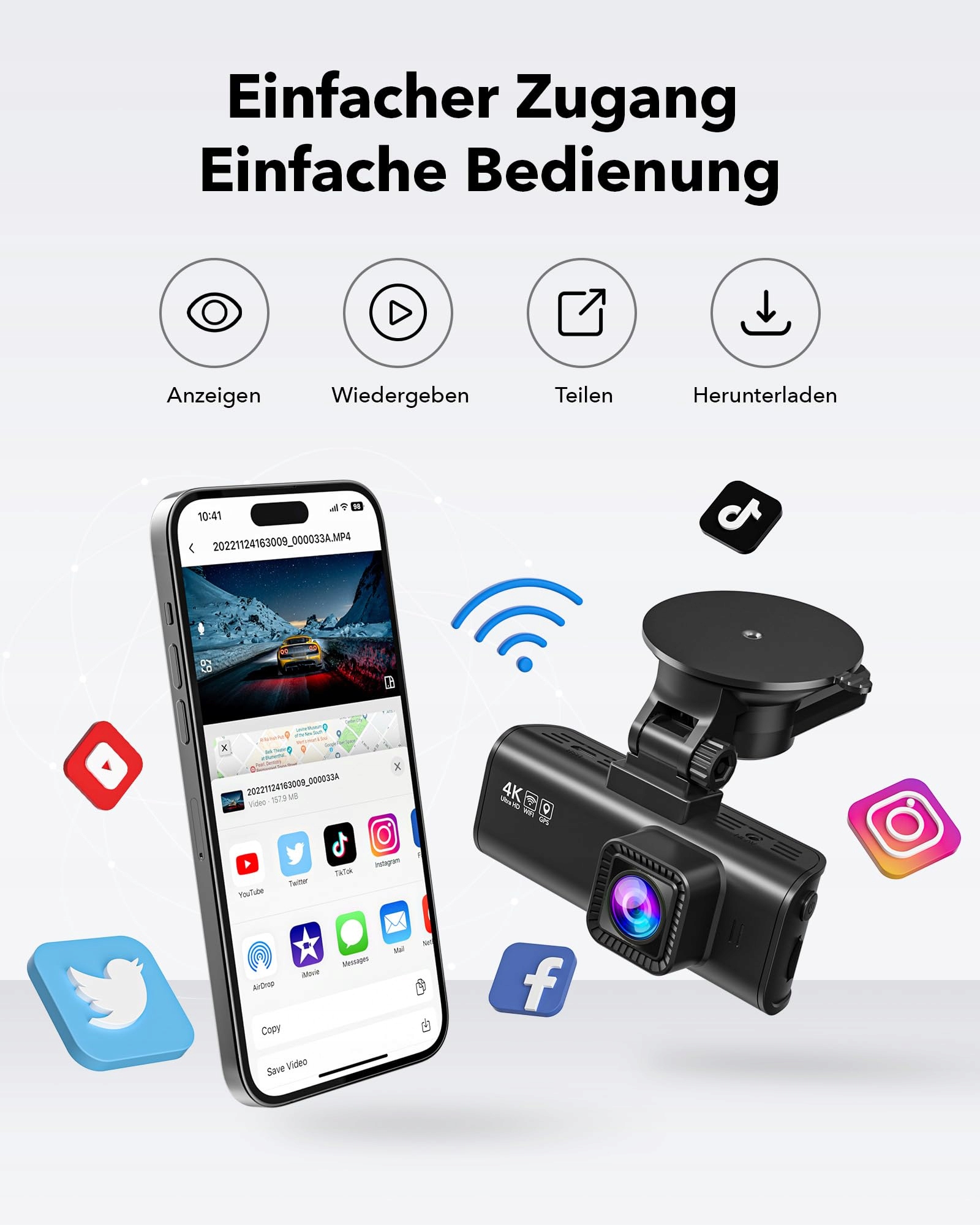 REDTIGER Kamera Samochodowa 4K GPS WiFi Ekran IPS 32GB Karta Nocny Tryb — miniatura 9