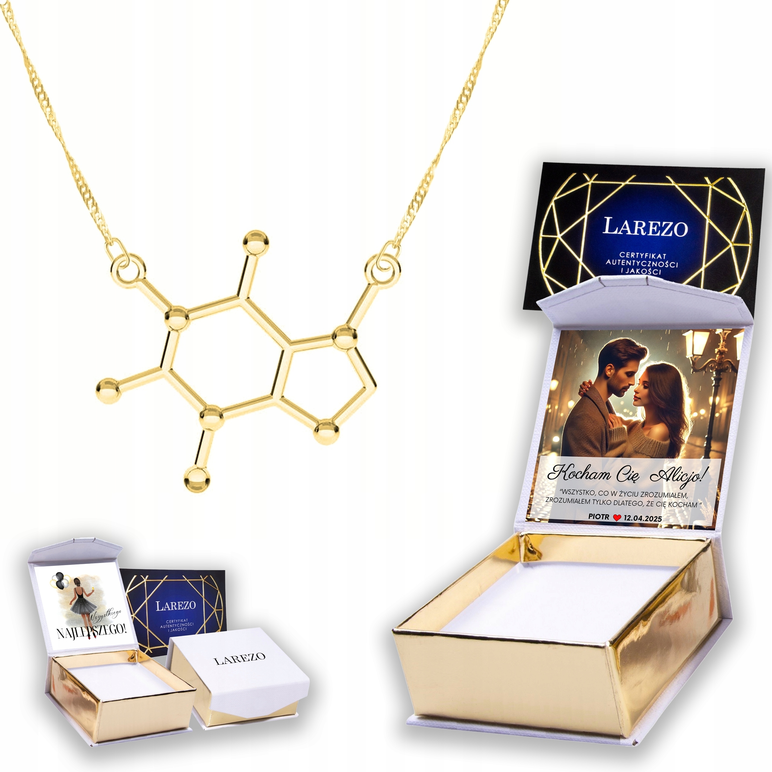 Zlatý náhrdelník 925 Kofein Molekula Chemie Molekula Káva Káva Potisk