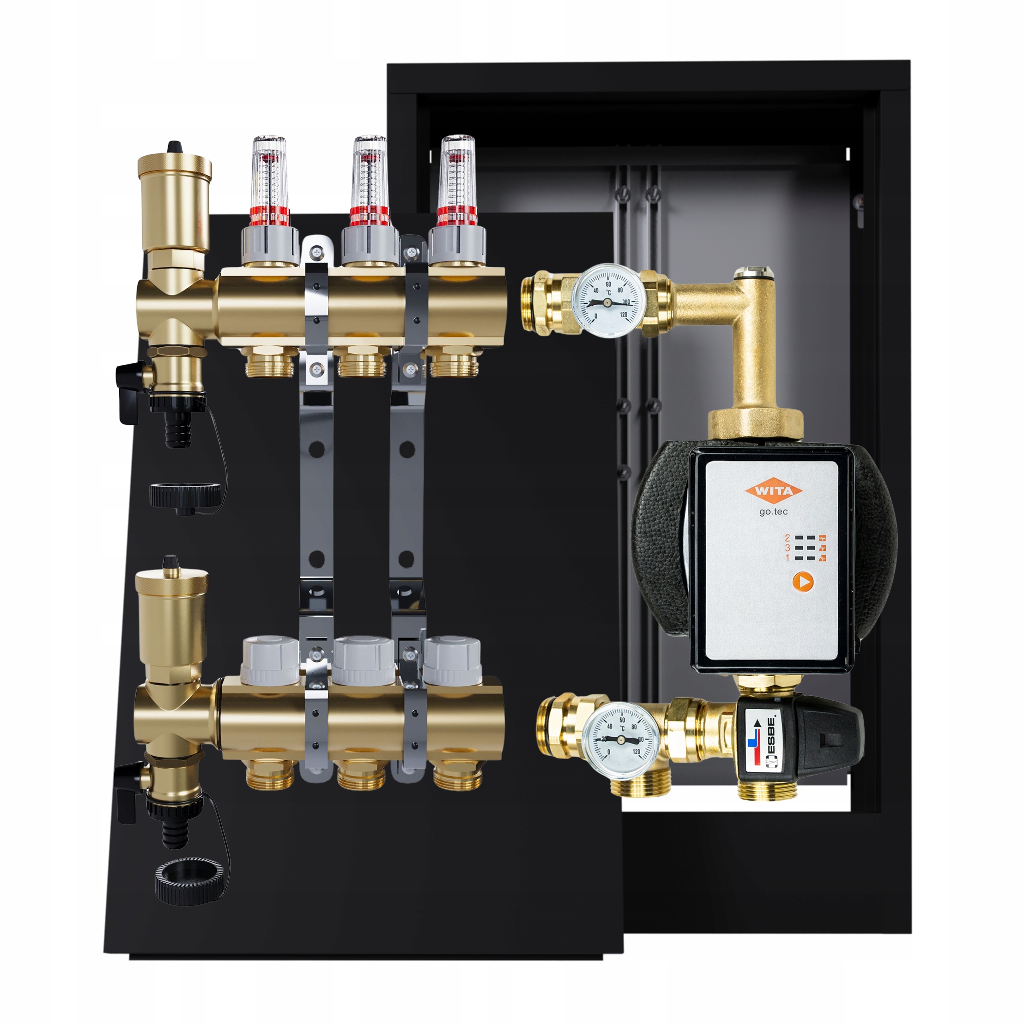 Rozdělovač pro podlahovku 3 okruhy s čerpací skupinou Wita nástěnná skříňka