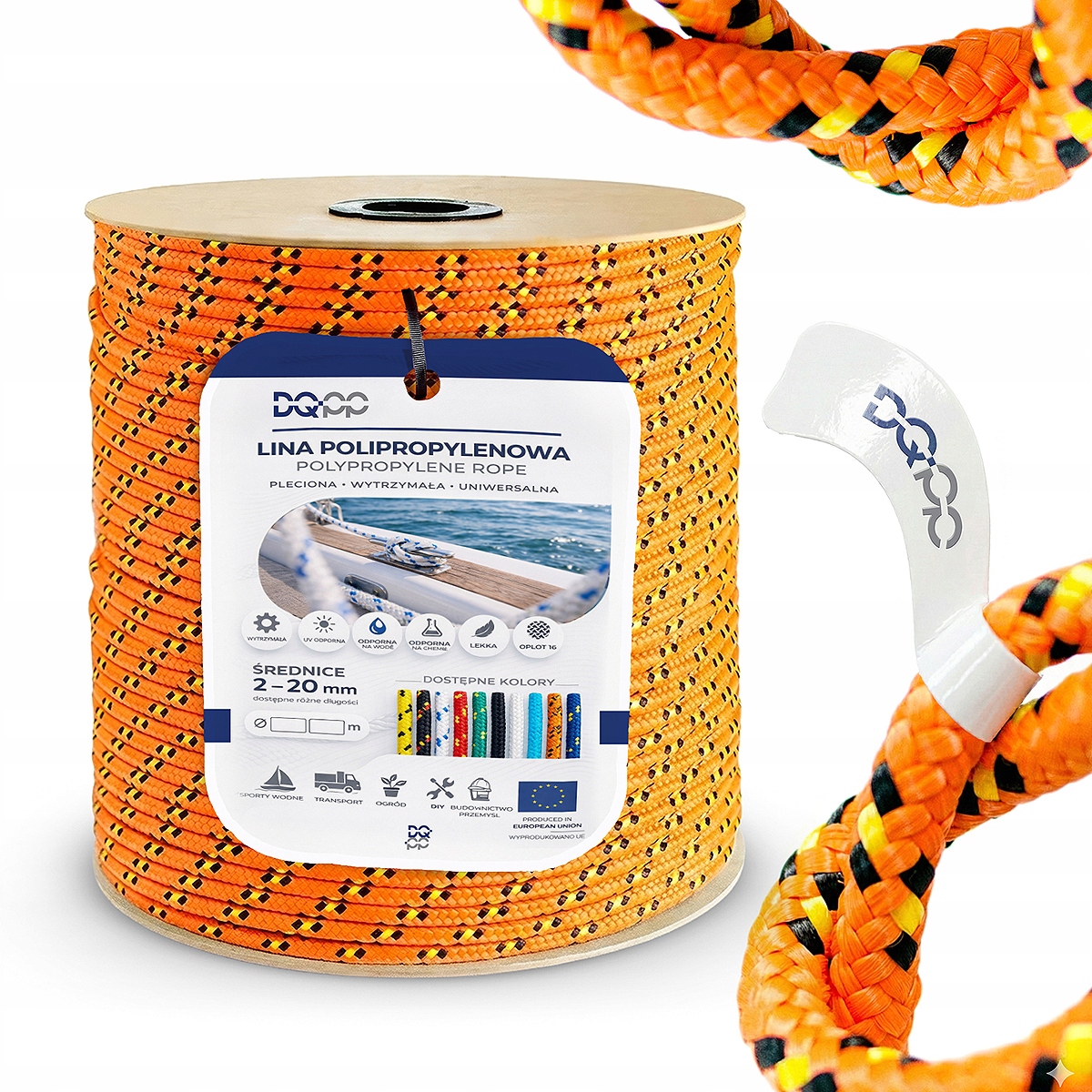 Polypropylenová plachetní šňůra 14 mm Pletená Oranžová 45 m