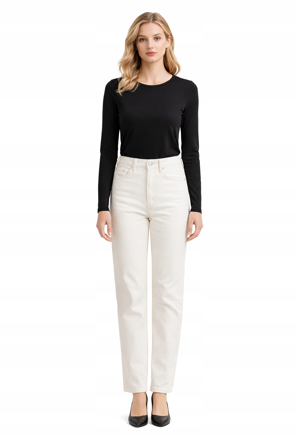 Bílé Jednoduché Džíny S Vysokým Pasem, Zipy 1I3A